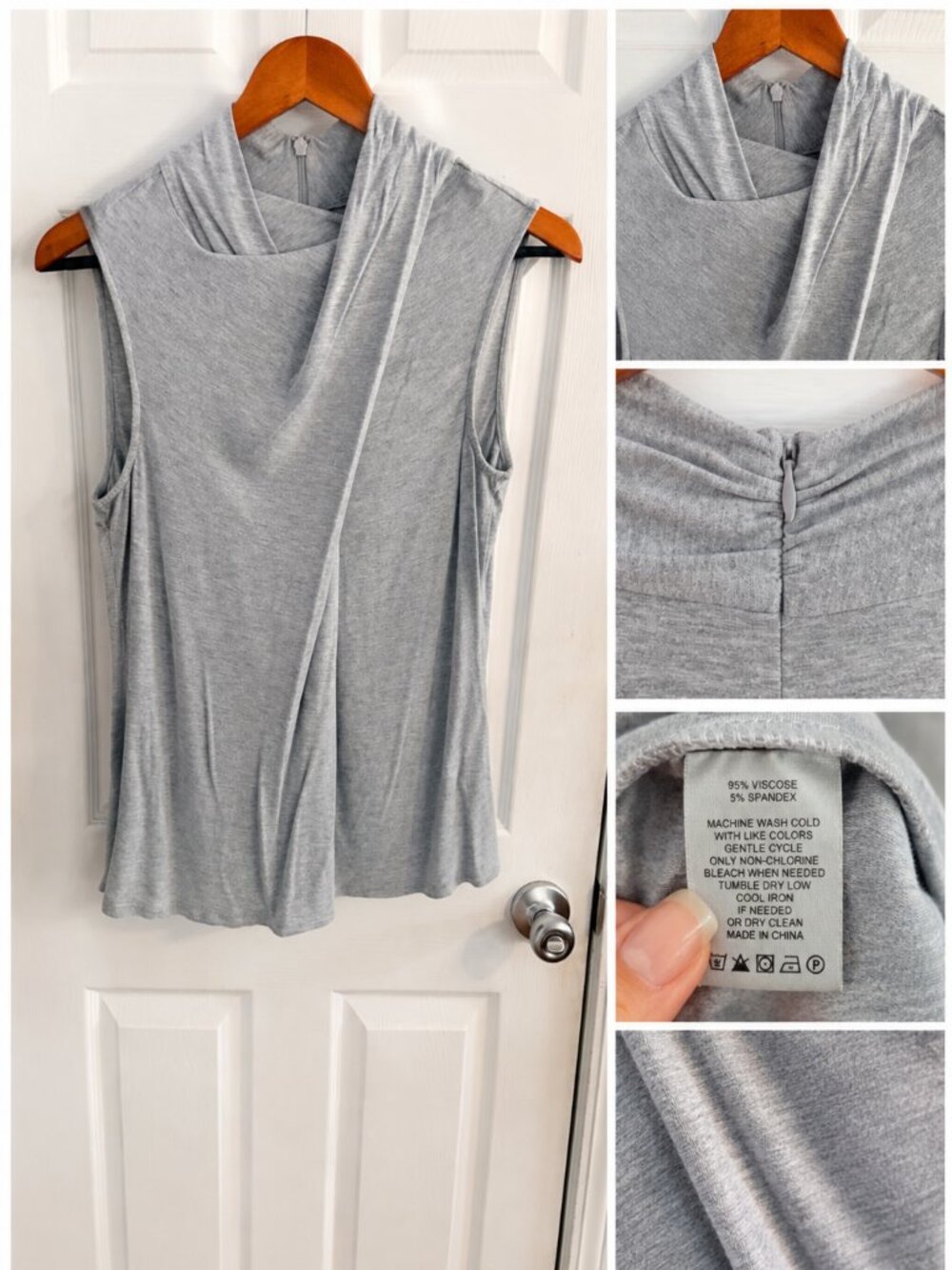 Gray Draped Cowl Neck Sleeveless Top – Size L